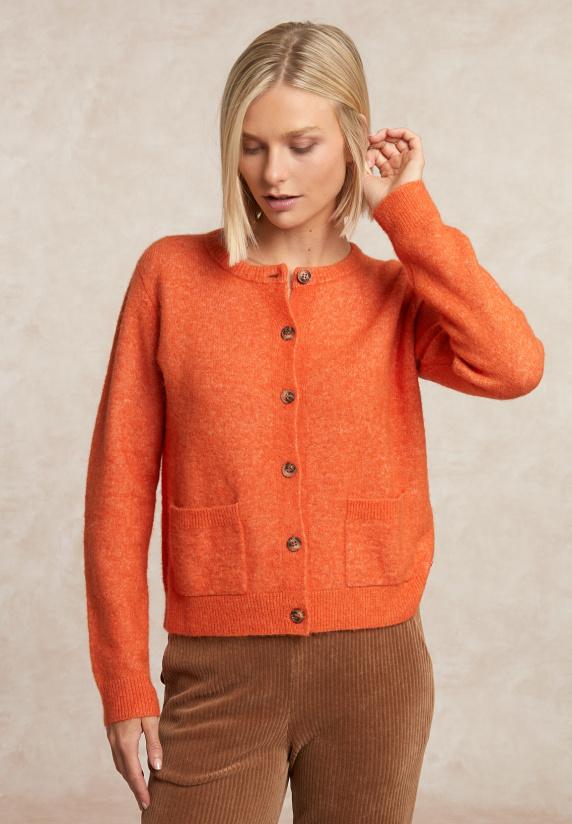 river woods Geknoopte cardigan ronde hals opgestikte zakken oranje