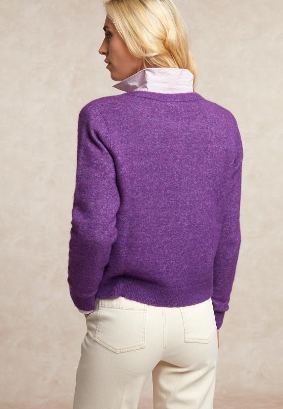 River Woods Geknoopte Cardigan Ronde Hals Opgestikte Zakken Paars