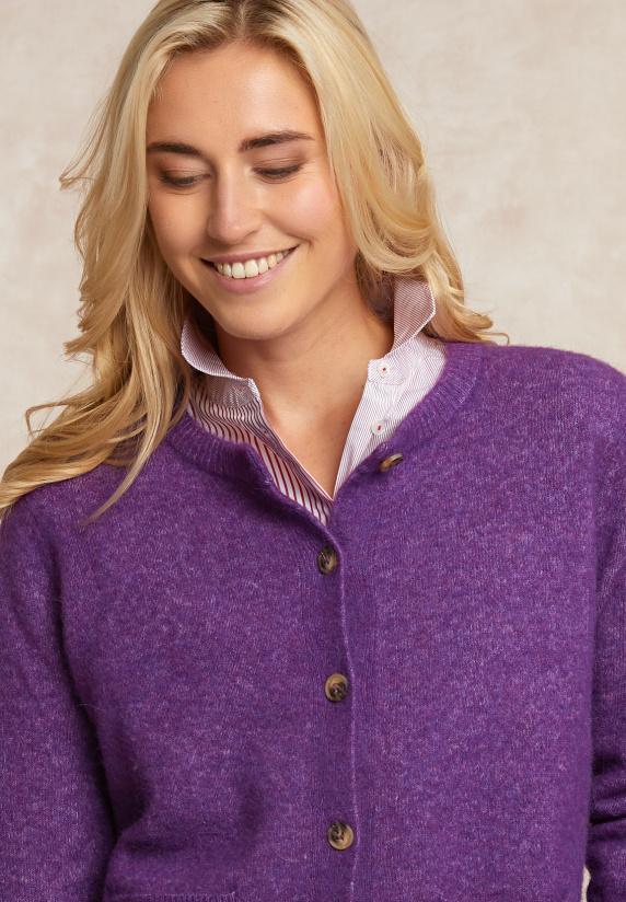 River Woods Geknoopte Cardigan Ronde Hals Opgestikte Zakken Paars