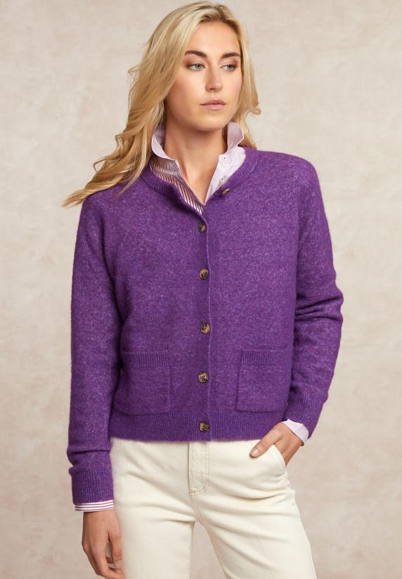 river woods Geknoopte cardigan ronde hals opgestikte zakken paars