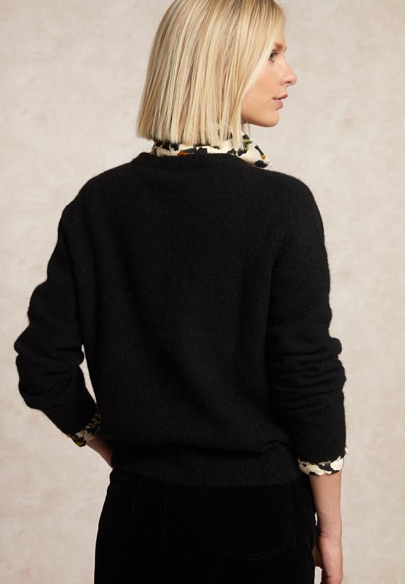 River Woods Geknoopte Cardigan Ronde Hals Opgestikte Zakken Zwart