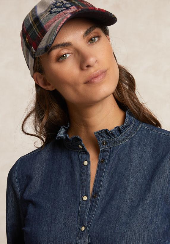 River Woods Geknoopte Denim Blouse Ruches Kraag Blauw