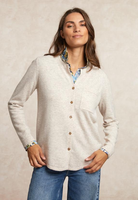 river woods Geknoopte V-hals cardigan borstzak beige