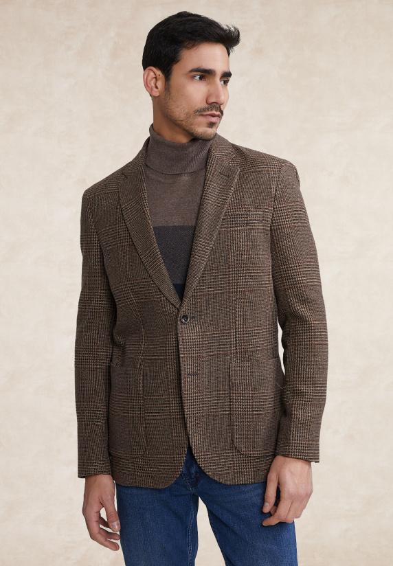 river woods Geruite zuivere scheerwol-kasjmier blazer bruin