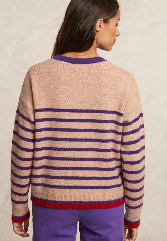 River Woods Gestreepte Alpaca-wol Trui Ronde Hals Beige/paars