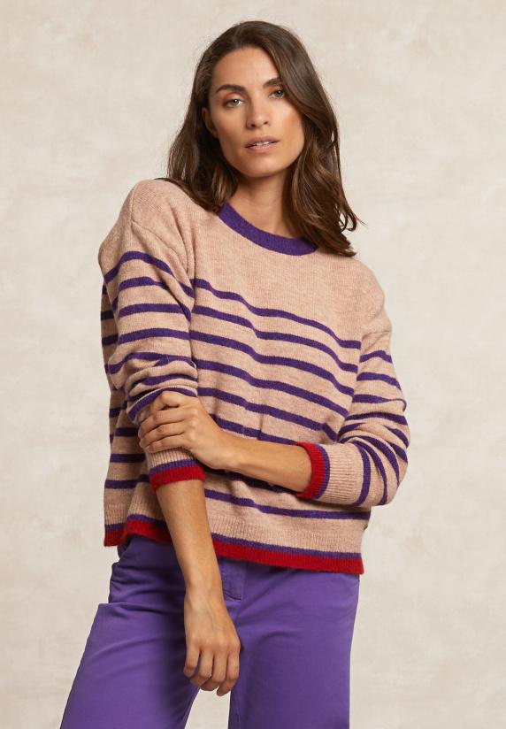 river woods Gestreepte alpaca-wol trui ronde hals beige/paars