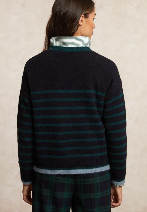 River Woods Gestreepte Alpaca-wol Trui Ronde Hals Navy/groen