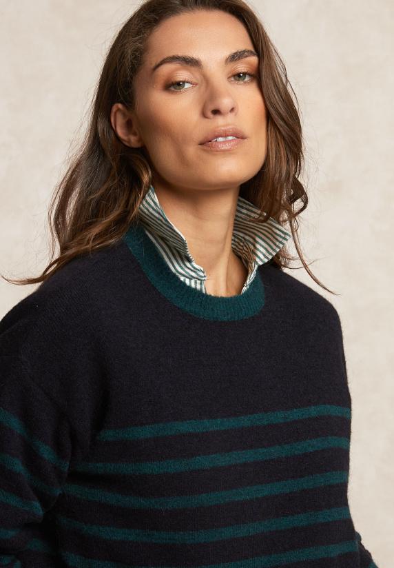 River Woods Gestreepte Alpaca-wol Trui Ronde Hals Navy/groen