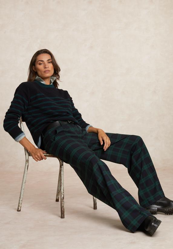 River Woods Gestreepte Alpaca-wol Trui Ronde Hals Navy/groen