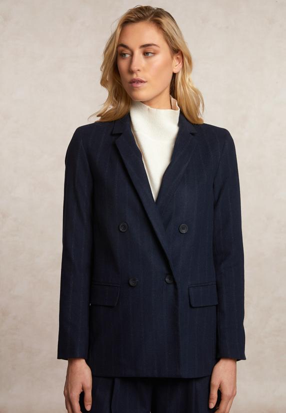 River Woods Gestreepte Blazer Dubbele Knoopsluiting Blauw