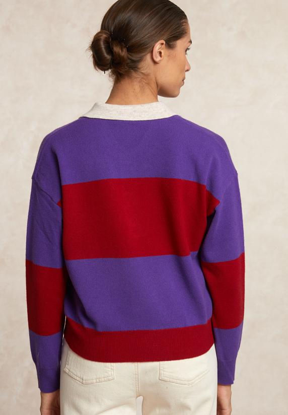 River Woods Gestreepte Merinotrui Polokraag Paars/rood
