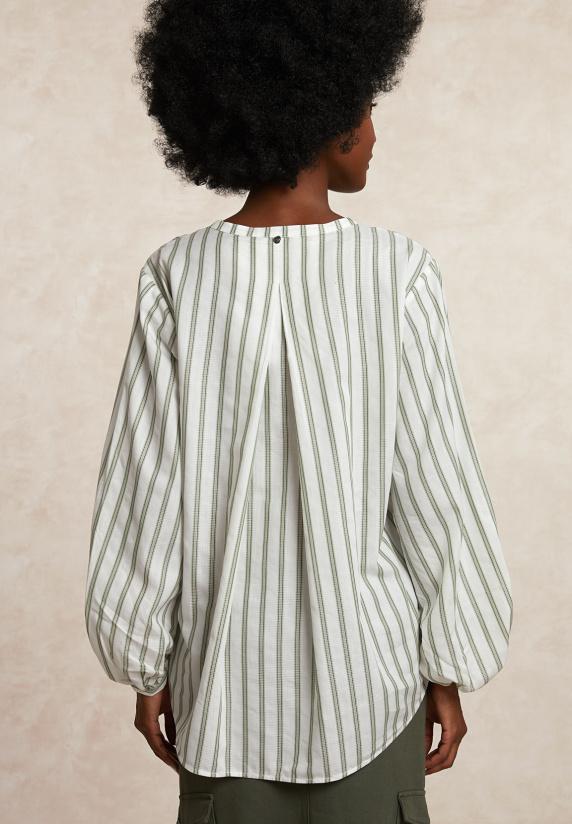 River Woods Gestreepte Oversized Blouse Lange Mouwen Groen/écru