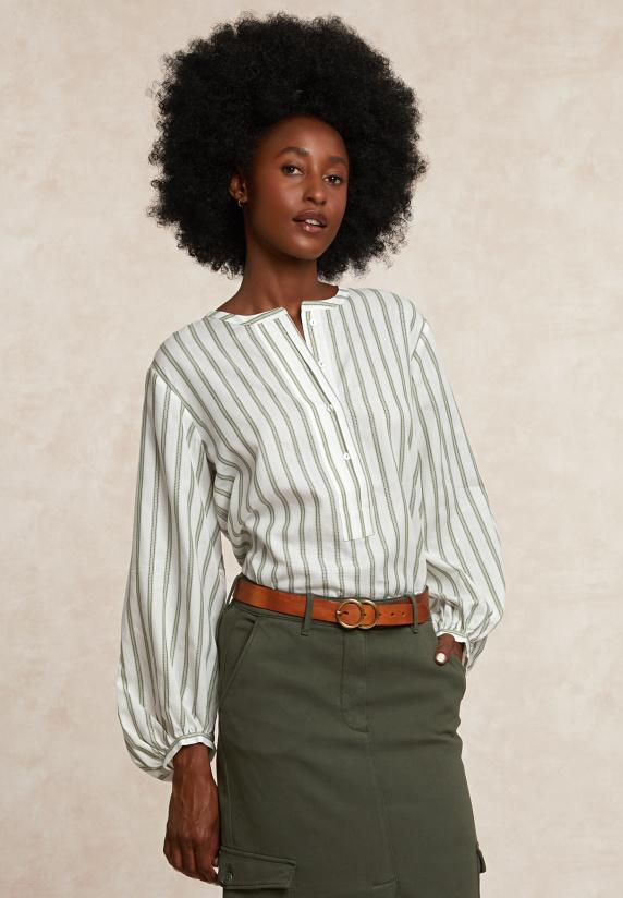 River Woods Gestreepte Oversized Blouse Lange Mouwen Groen/écru