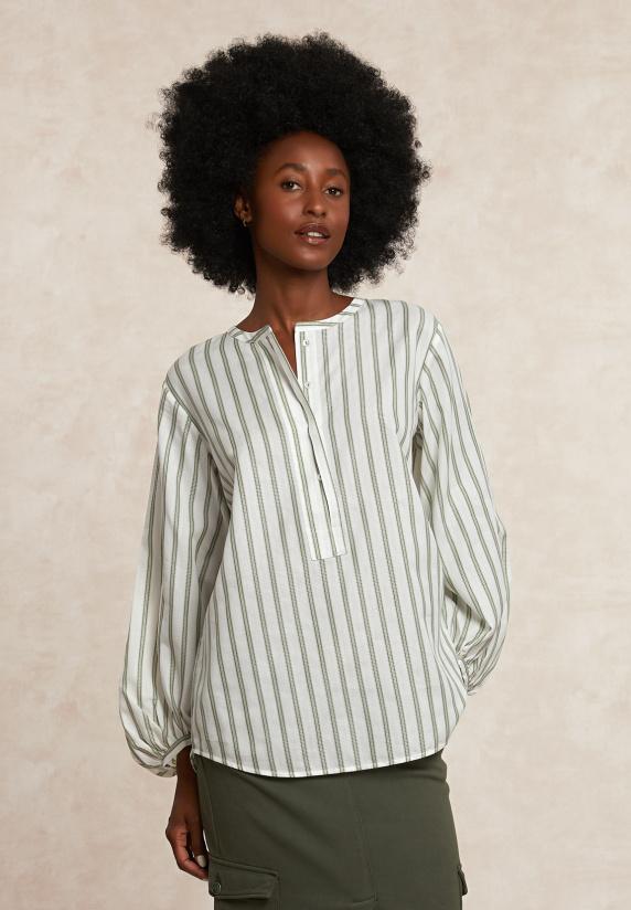 river woods Gestreepte oversized blouse lange mouwen groen/écru