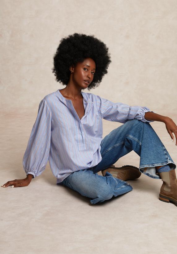 River Woods Gestreepte Oversized Blouse Lange Mouwen Rood/blauw