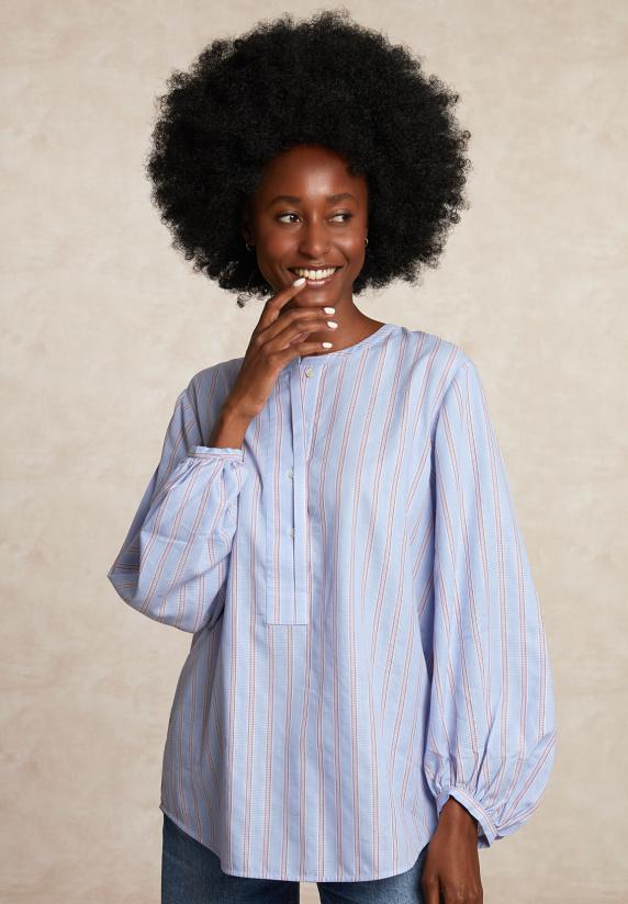 river woods Gestreepte oversized blouse lange mouwen rood/blauw