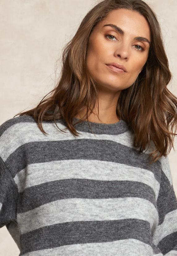 River Woods Gestreepte Trui Ronde Hals Rugsplit Grijs