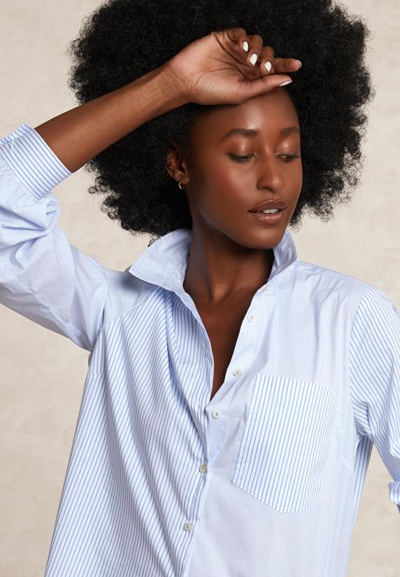 River Woods Gestreepte Wijde Blouse Borstzak Blauw/wit