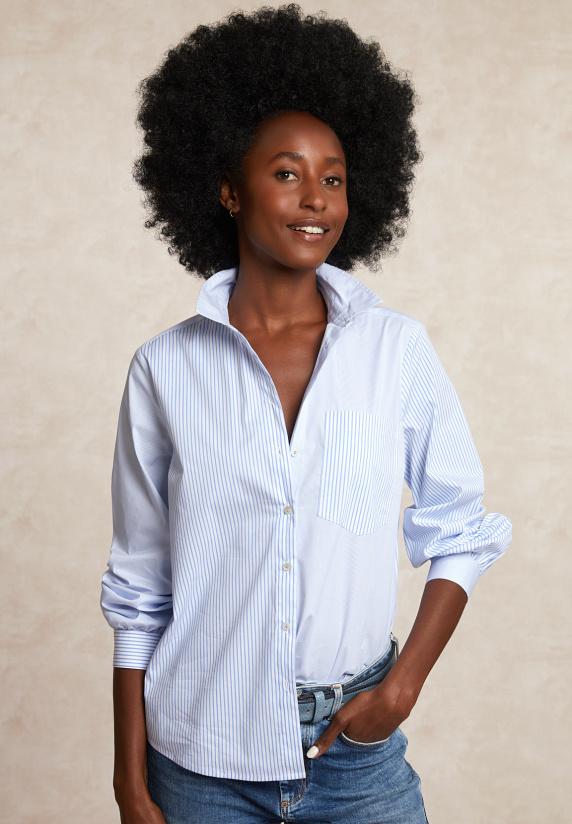 river woods Gestreepte wijde blouse borstzak blauw/wit