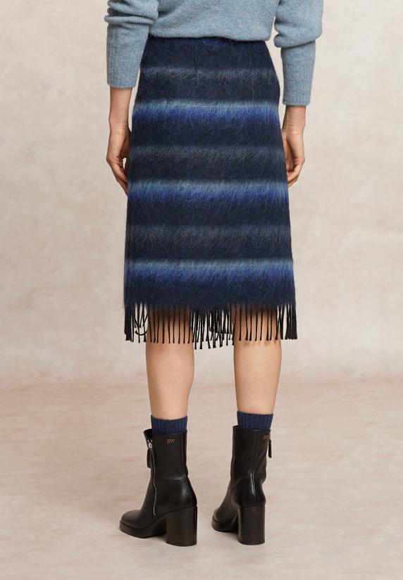 River Woods Gestreepte Wollen Portefeuille Rok Met Ruches Blauw