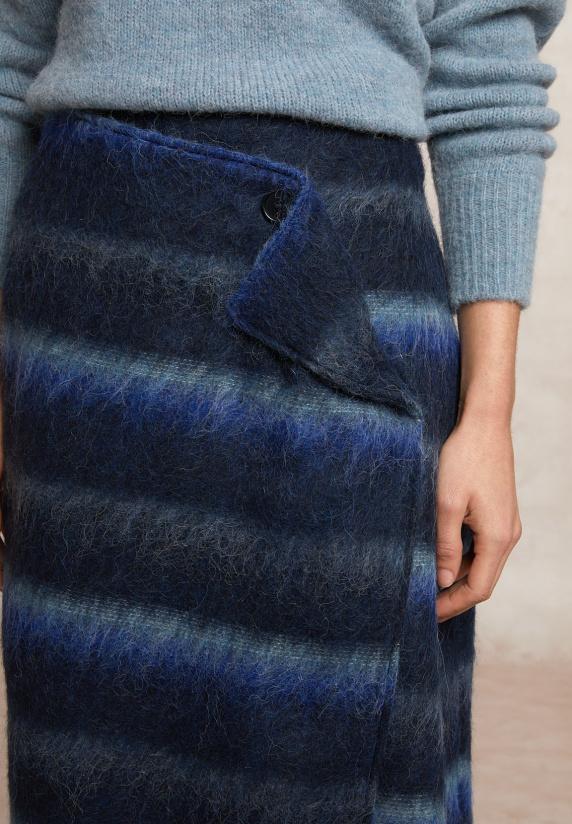 River Woods Gestreepte Wollen Portefeuille Rok Met Ruches Blauw