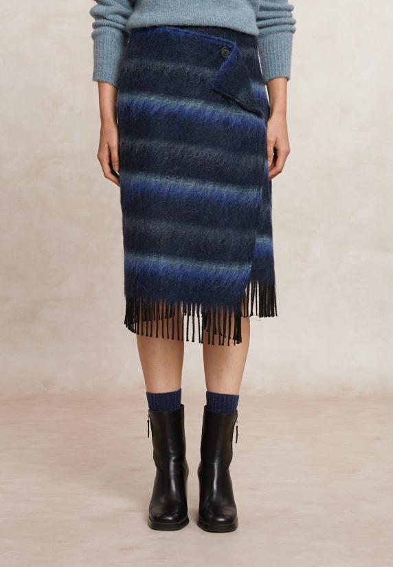 River Woods Gestreepte Wollen Portefeuille Rok Met Ruches Blauw