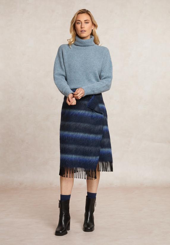 river woods Gestreepte wollen portefeuille rok met ruches blauw