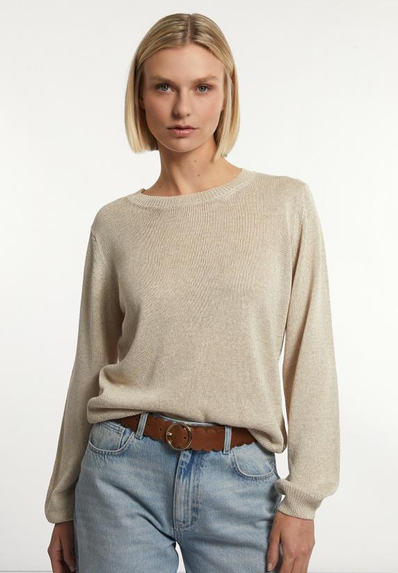 river woods Glittertrui ronde hals lange mouwen beige