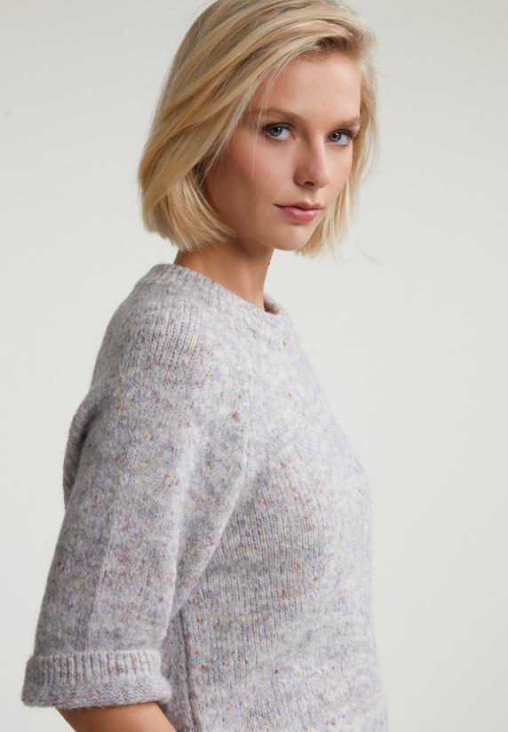 River Woods Grijze Gestipte Alpaca-wollen Trui Ronde Hals