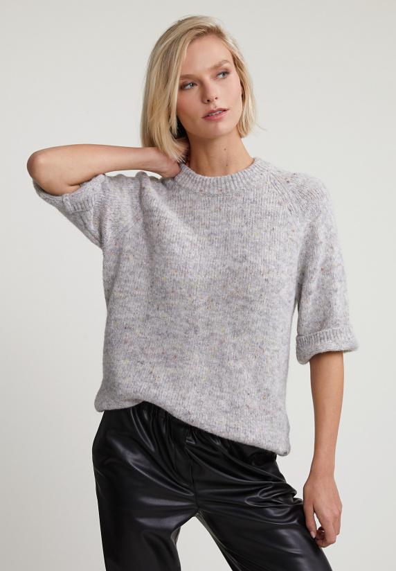 river woods Grijze gestipte alpaca-wollen trui ronde hals