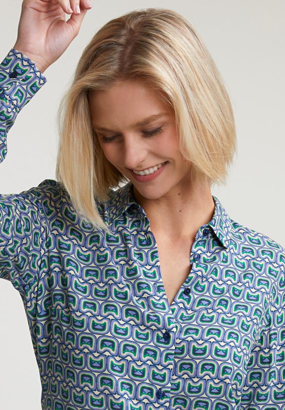 River Woods Groen/beige Fantasie Blouse Lange Mouwen