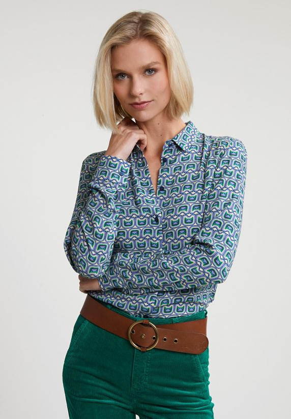 river woods Groen/beige fantasie blouse lange mouwen