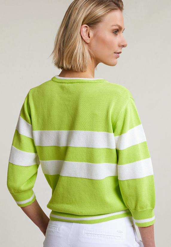 River Woods Groen/wit Gestreepte Trui Ronde Hals 3/4 Mouwen