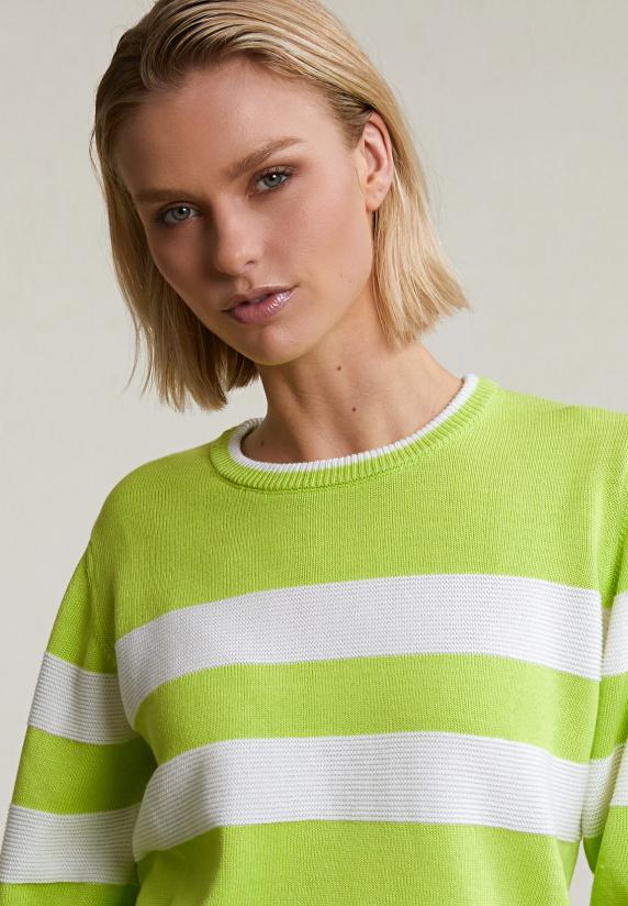 River Woods Groen/wit Gestreepte Trui Ronde Hals 3/4 Mouwen