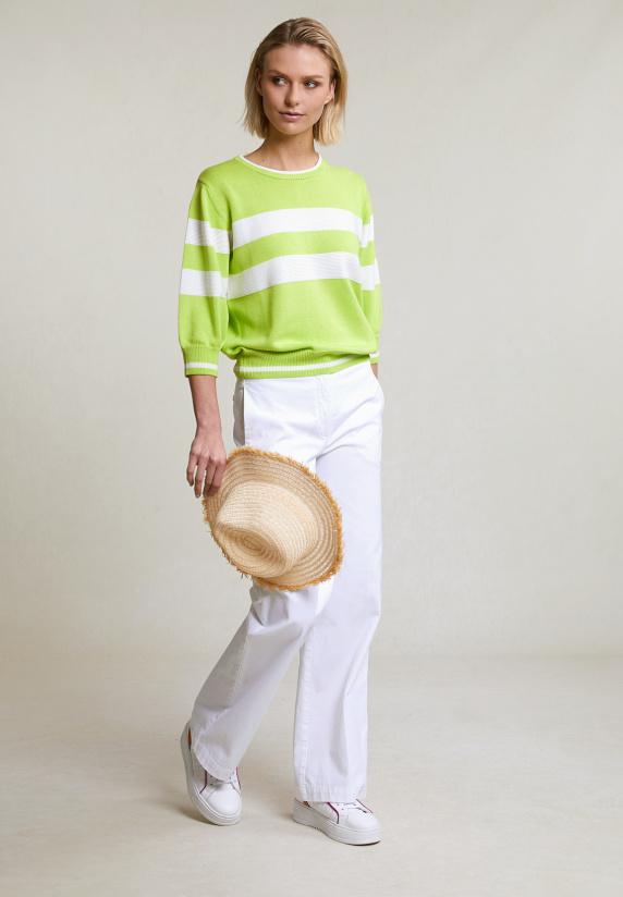 River Woods Groen/wit Gestreepte Trui Ronde Hals 3/4 Mouwen