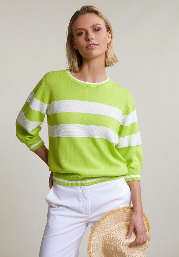 river woods Groen/wit gestreepte trui ronde hals 3/4 mouwen