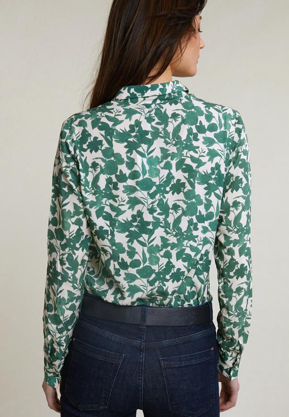 River Woods Groen/witte Viscose Fantasie Blouse Lange Mouwen