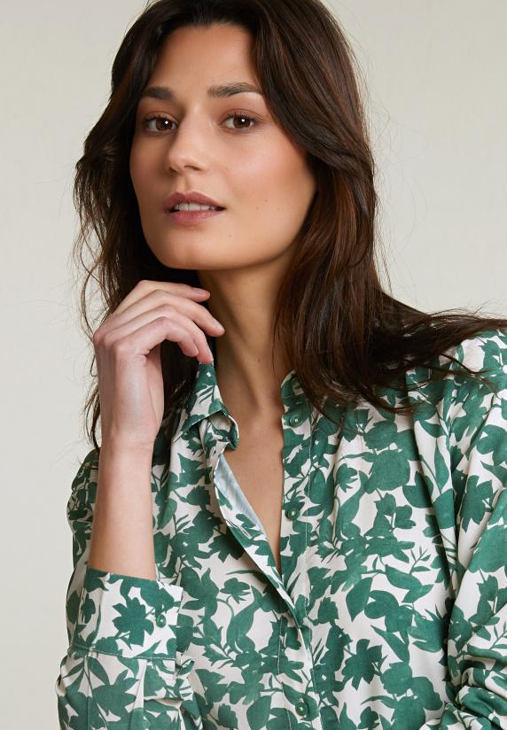 River Woods Groen/witte Viscose Fantasie Blouse Lange Mouwen