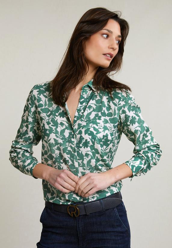 river woods Groen/witte viscose fantasie blouse lange mouwen