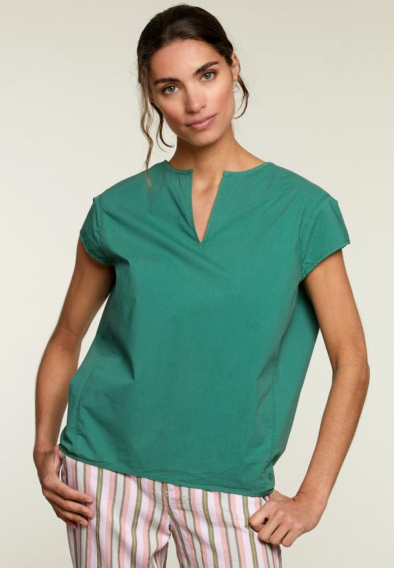 river woods Groene blouse met V-hals en korte mouwen
