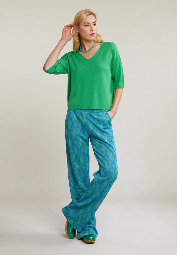 River Woods Groene V-hals Viscose Trui Korte Mouwen