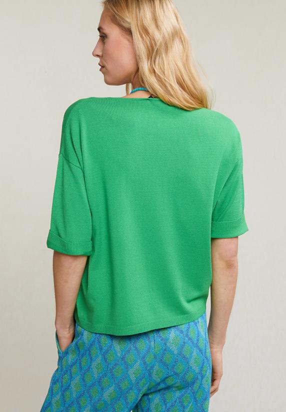 River Woods Groene V-hals Viscose Trui Korte Mouwen