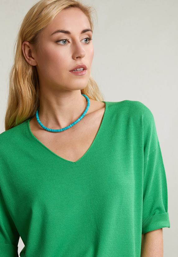 River Woods Groene V-hals Viscose Trui Korte Mouwen