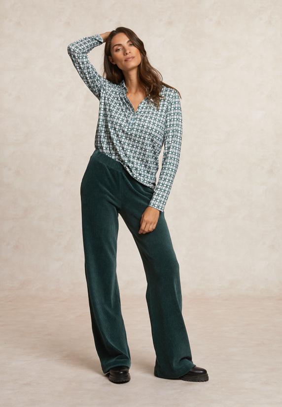 River Woods Jersey Fantasie V-hals Blouse Groen/beige