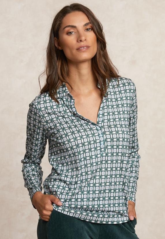 river woods Jersey fantasie V-hals blouse groen/beige