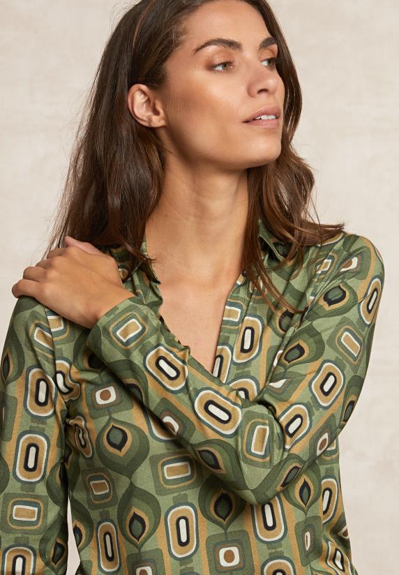 River Woods Jersey Fantasie V-hals Blouse Kaki/bruin