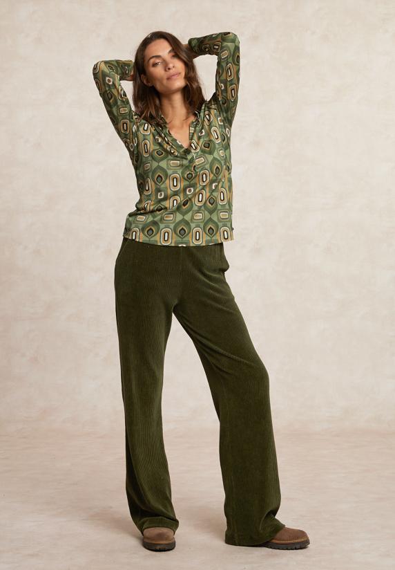 River Woods Jersey Fantasie V-hals Blouse Kaki/bruin