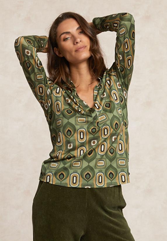 River Woods Jersey Fantasie V-hals Blouse Kaki/bruin