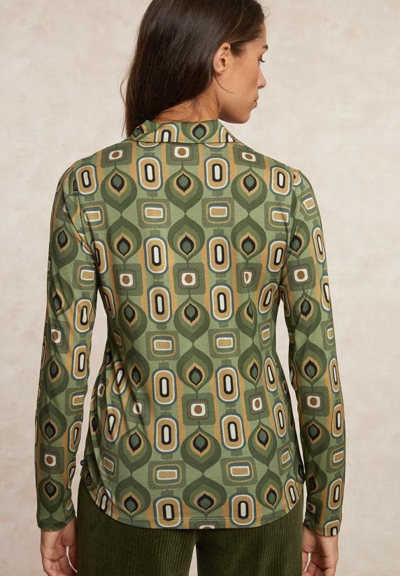 river woods Jersey fantasie V-hals blouse kaki/bruin