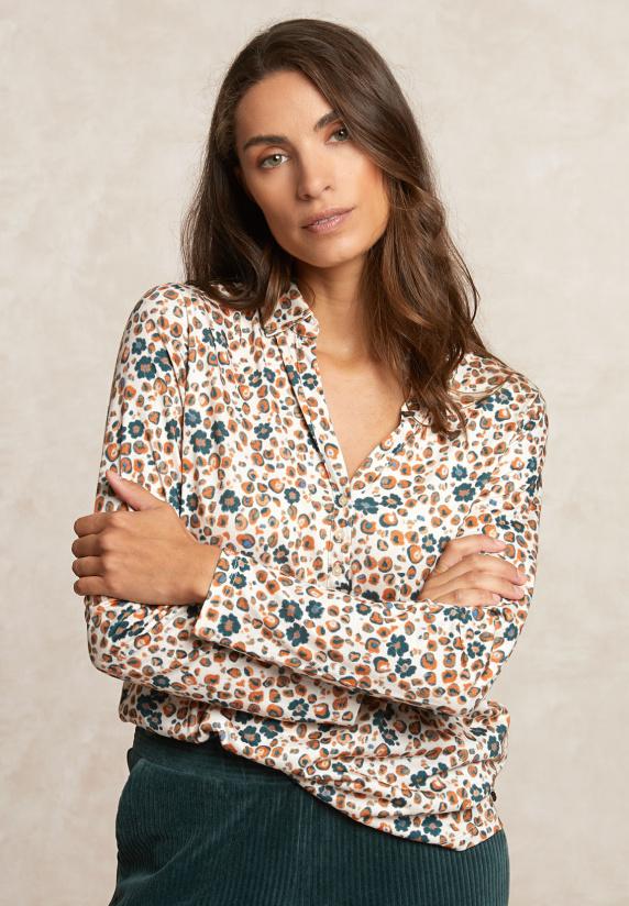 river woods Jersey fantasie V-hals blouse oranje/groen